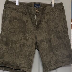 American Eagle Outfitters Olive Floral Print Shorts